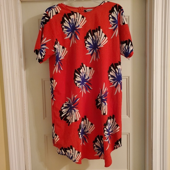 Plus Red Orange Floral Dress Size 14 - Picture 5 of 8